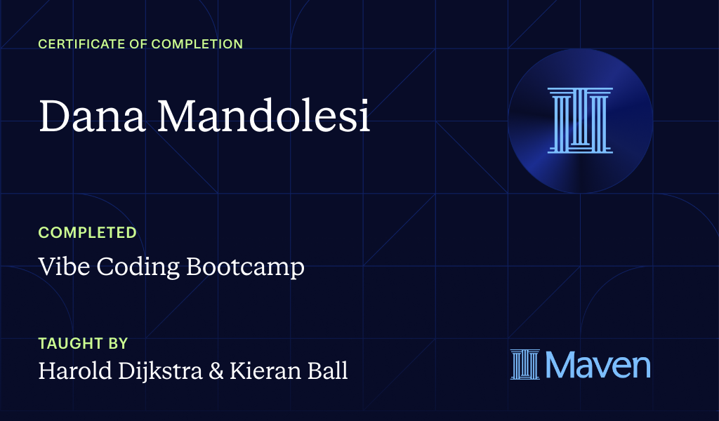Certificate for Vibe Coding Bootcamp