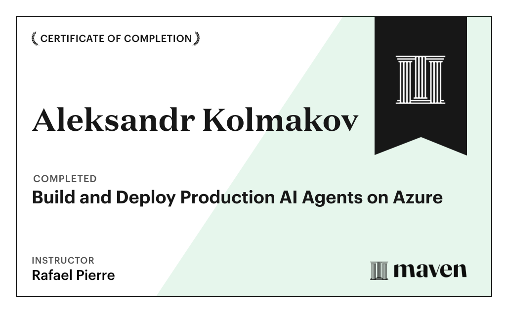 Certificate for From Vibe to Live: Build and Deploy Production AI Agents