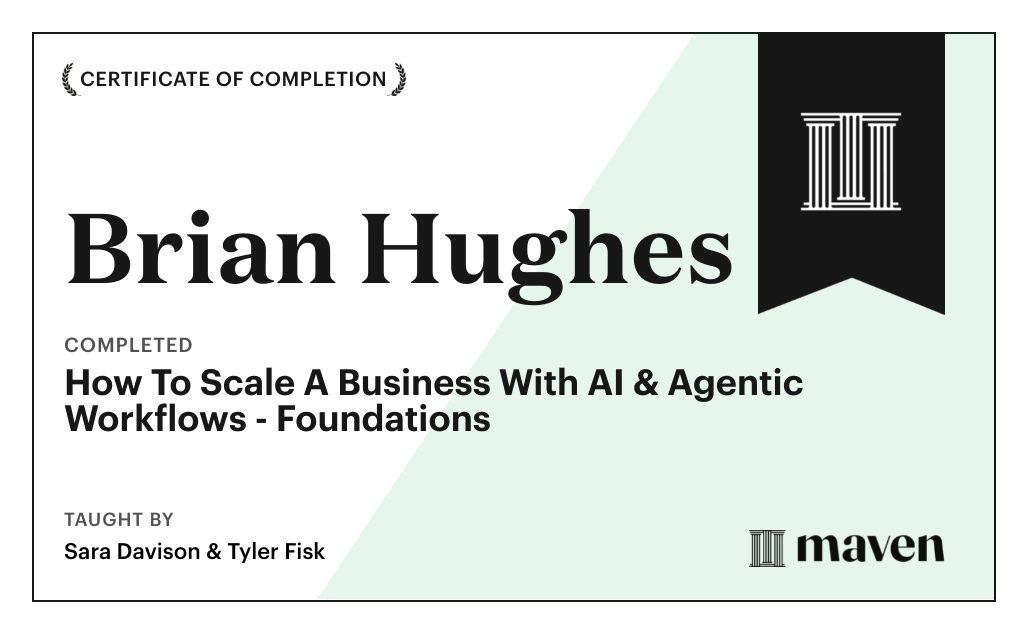 Certificate for How to Scale A Business With Agentic Workflows by AI Build Lab