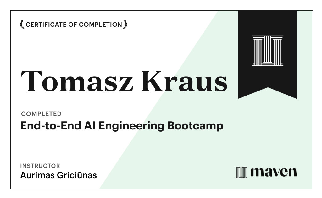Certificate for End-to-End AI Engineering Bootcamp