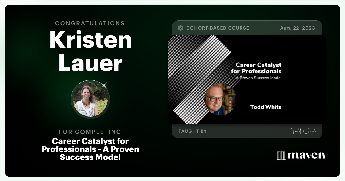 Certificate of Completion for Career Catalyst for Professionals - A Proven Success Model