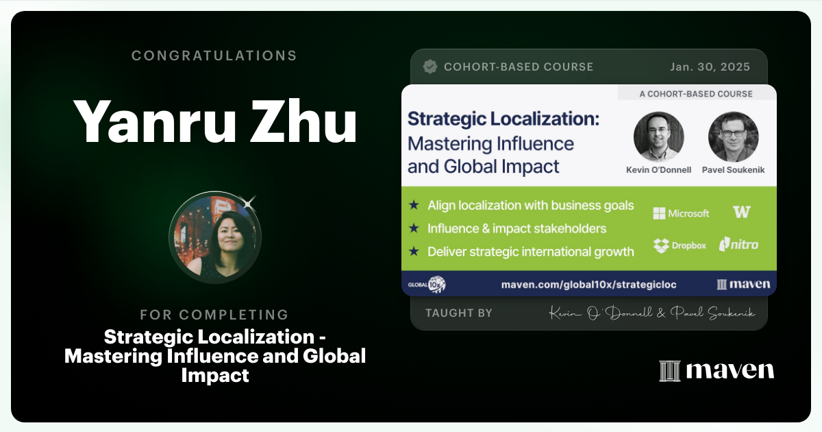 Certificate of Completion for Strategic Localization Certification