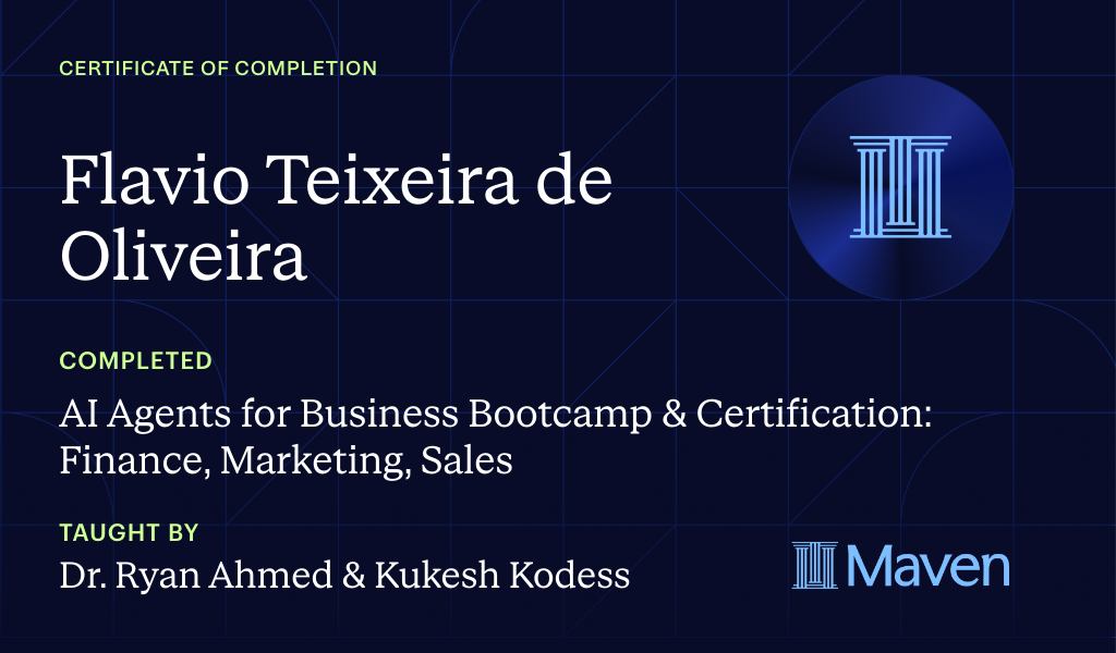 Certificate for Mastering AI Agents for Business & Finance Bootcamp & Certification