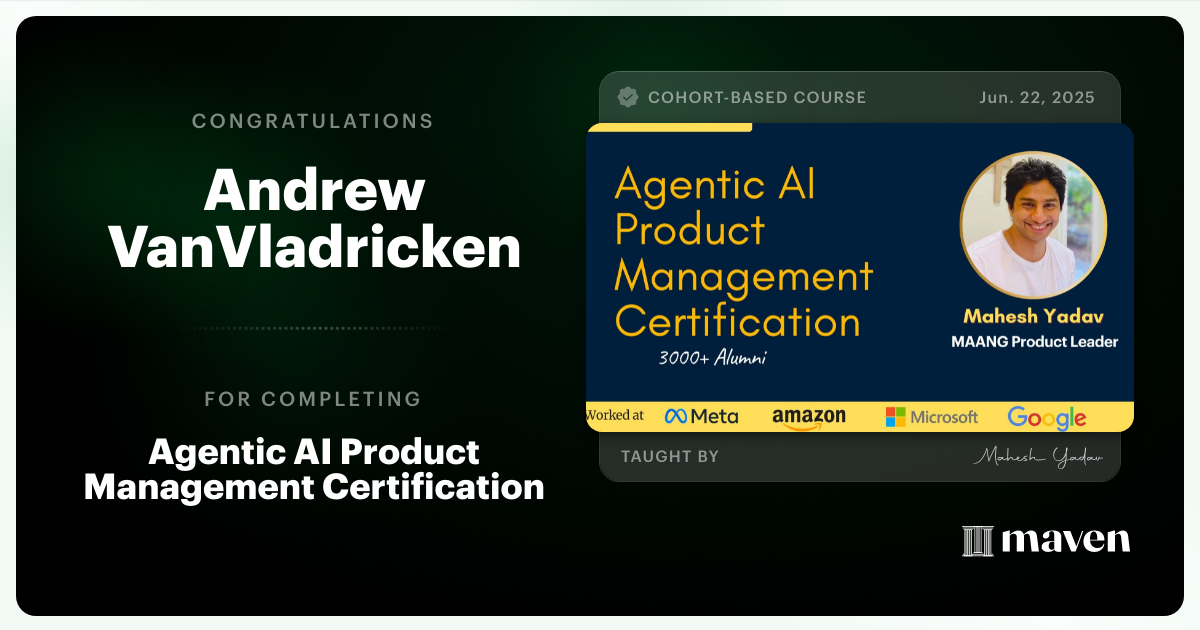 Certificate of Completion for Agentic AI Product Management Certification
