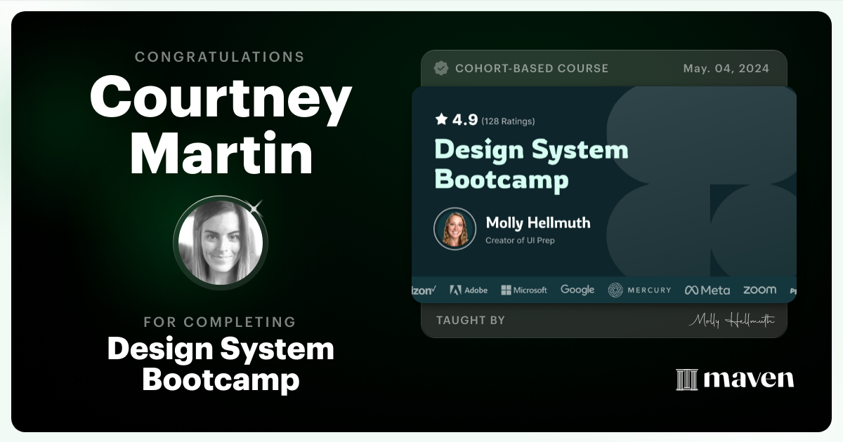 Certificate of Completion for Design System Bootcamp