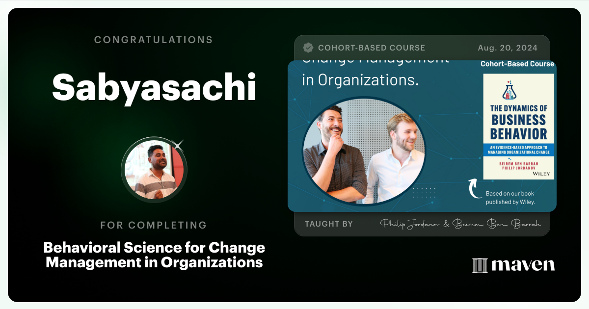 Certificate of Completion for Master Change Management and Leadership with Behavioral & Neuroscience