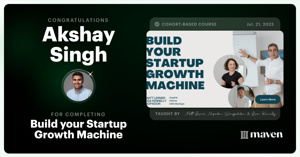 Certificate of Completion for Build your Startup Growth Machine