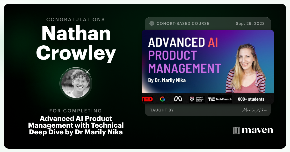 Certificate of Completion for Advanced AI Product Leadership Certification