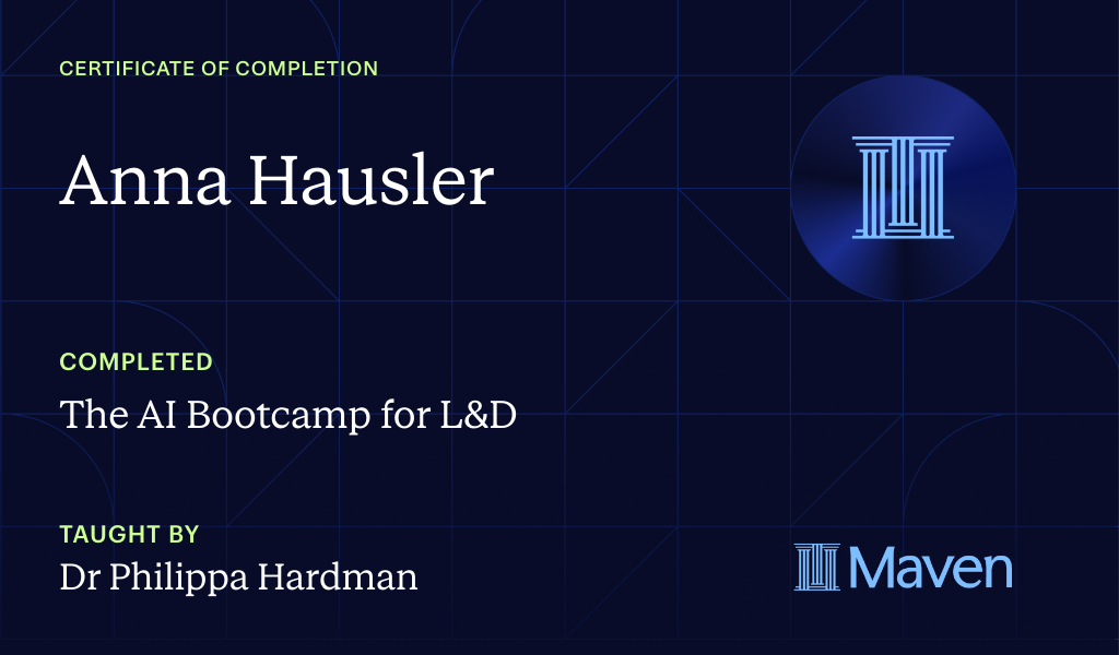 Certificate for The AI Bootcamp for L&D