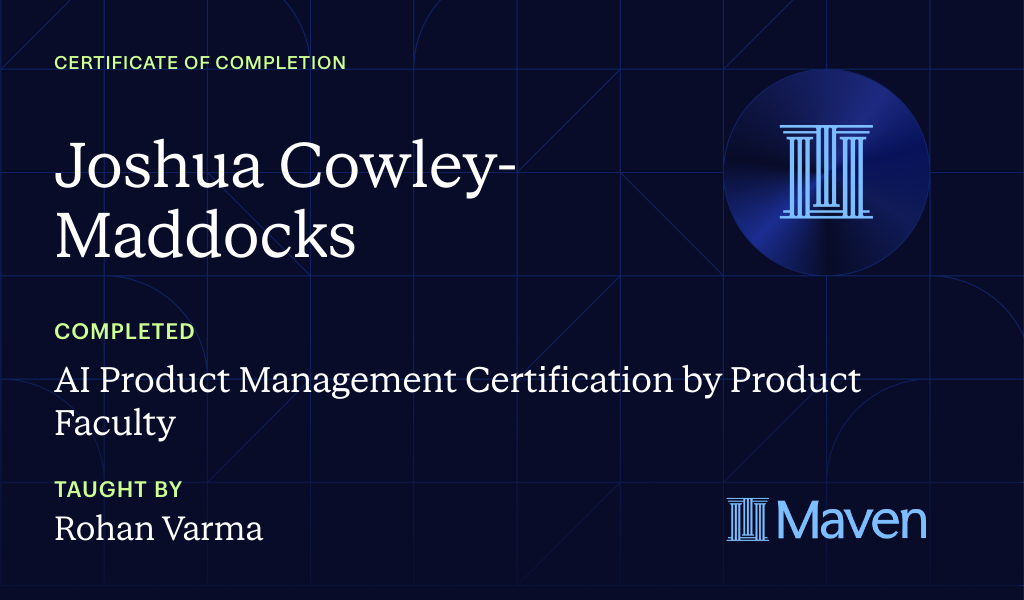 Certificate for AI Product Management Certification by Product Faculty