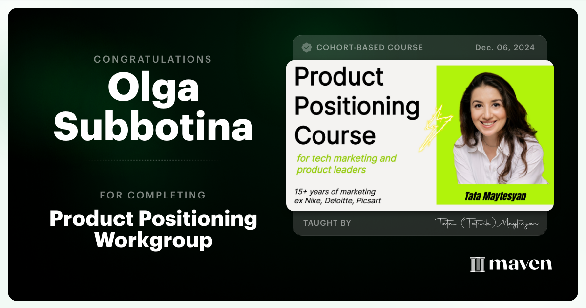 Certificate of Completion for Product Positioning Workgroup