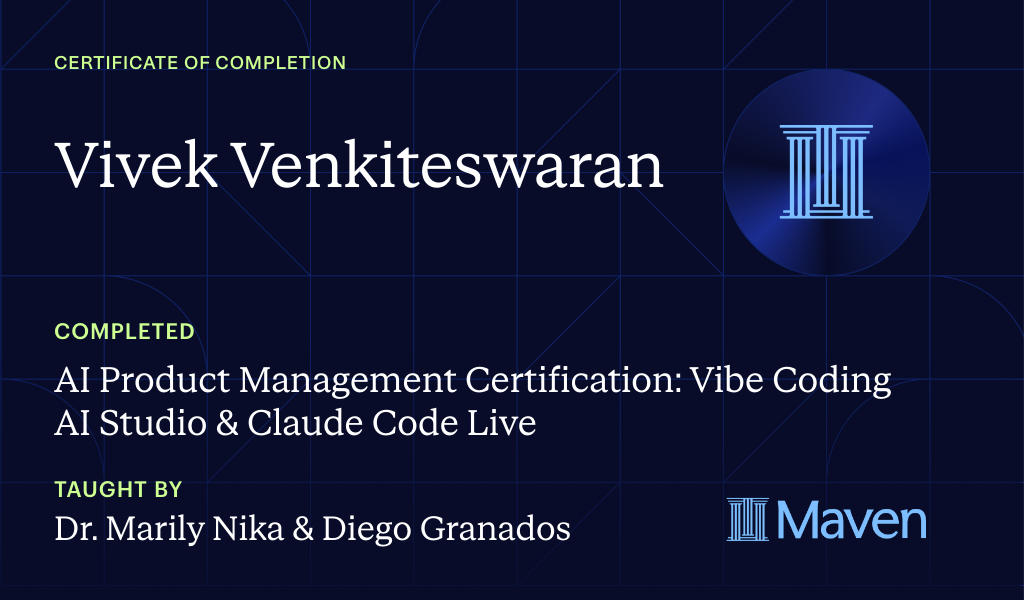 Certificate for AI Product Management Certification: Vibe Coding AI Studio & Claude Code Live