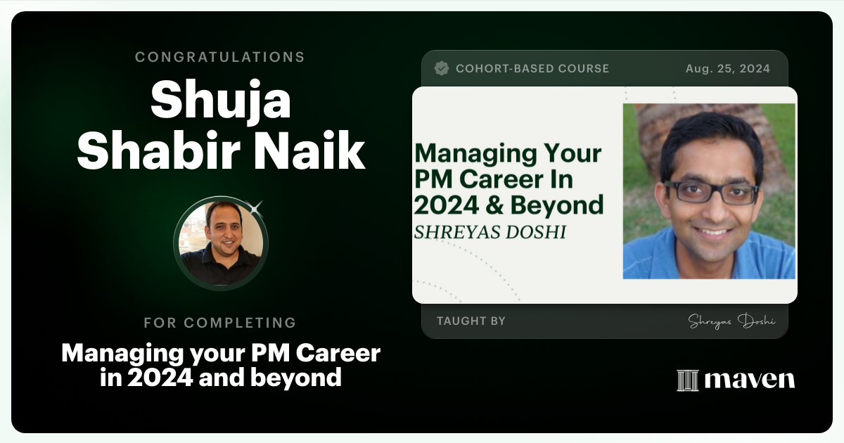Certificate of Completion for Managing your PM Career in 2025 and beyond