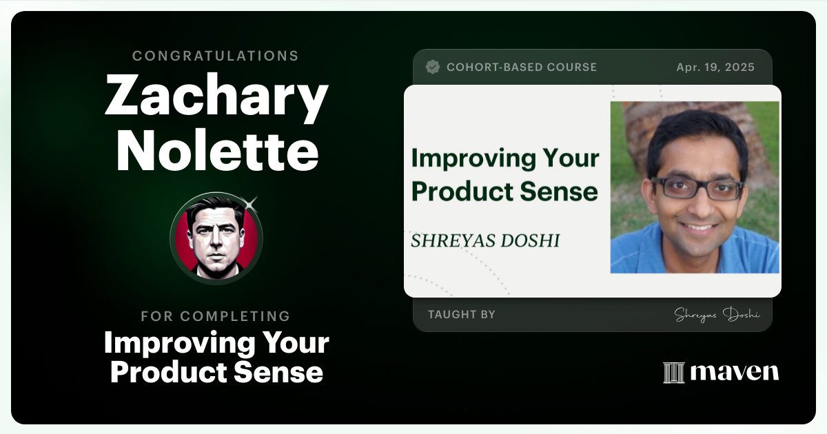 Certificate of Completion for World-class Product Sense in Practice