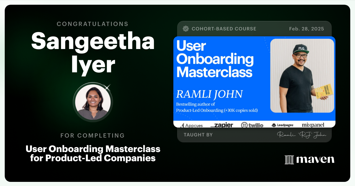 Certificate of Completion for Product Onboarding Masterclass