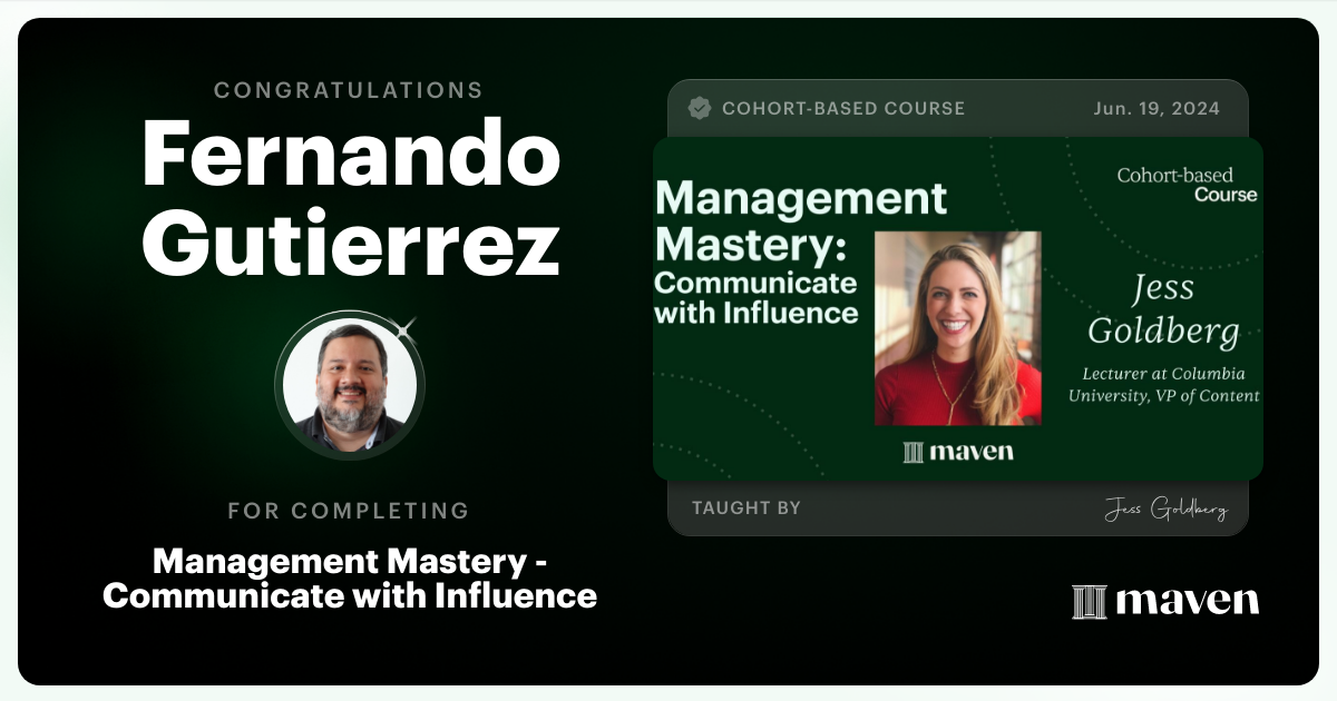 Certificate of Completion for Management Mastery - Communicate with Influence