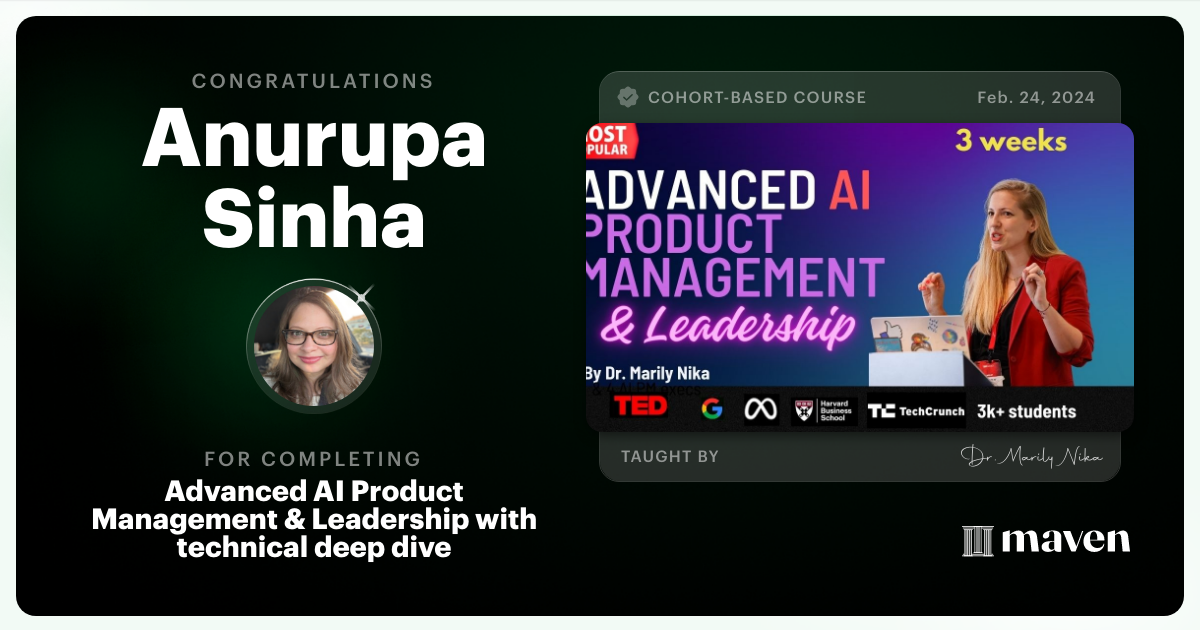 Certificate of Completion for Advanced AI Product Leadership Certification