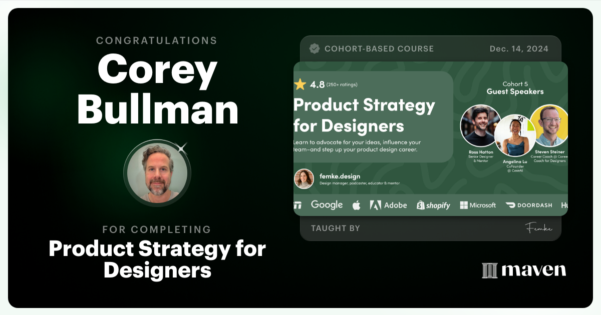 Certificate of Completion for Product Strategy for Designers