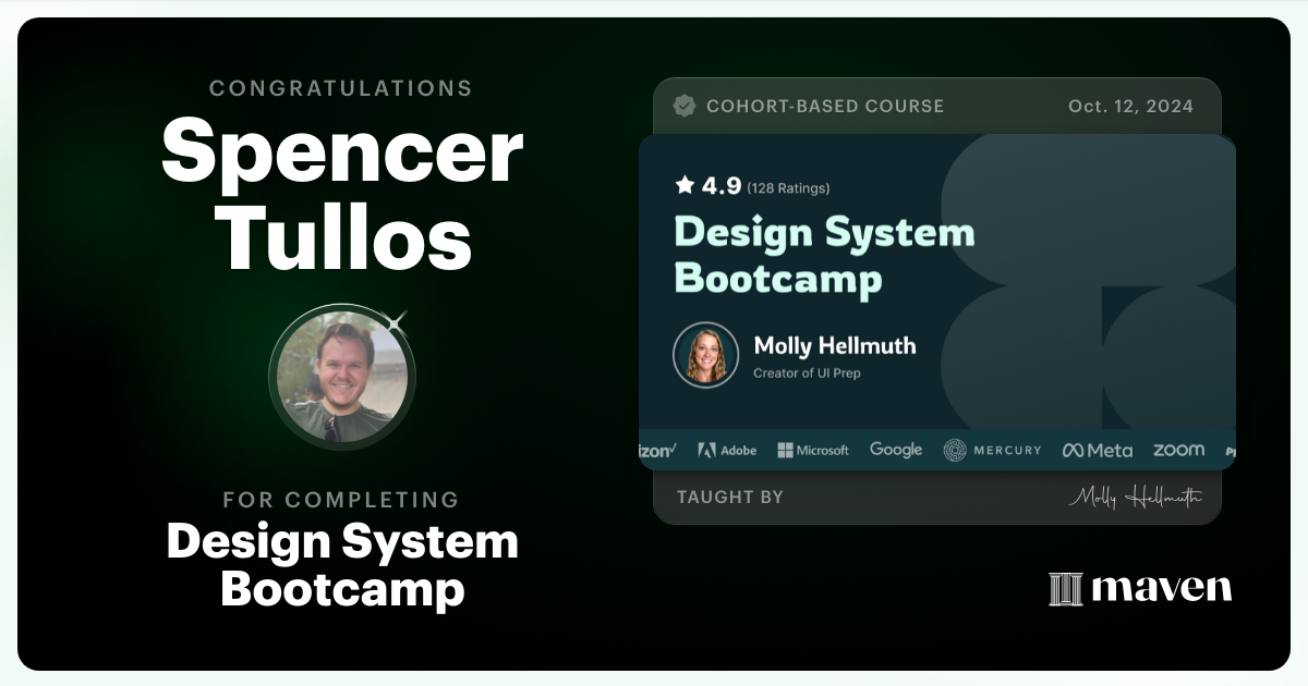 Certificate of Completion for Design System Bootcamp