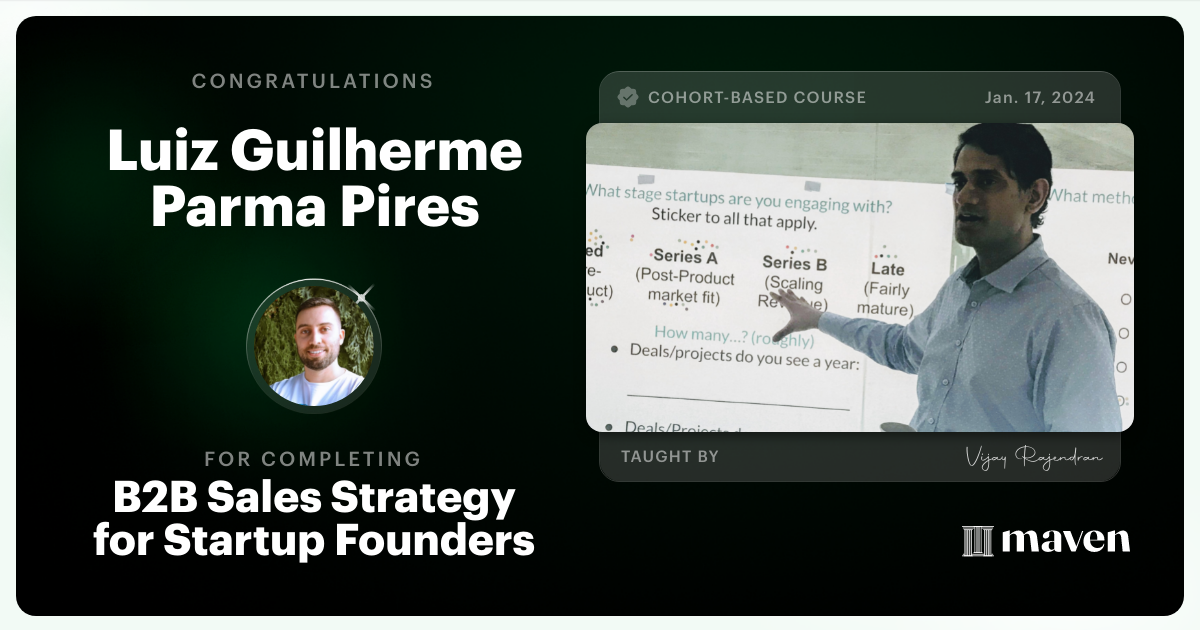 Certificate of Completion for B2B Sales Strategy for Startup Founders