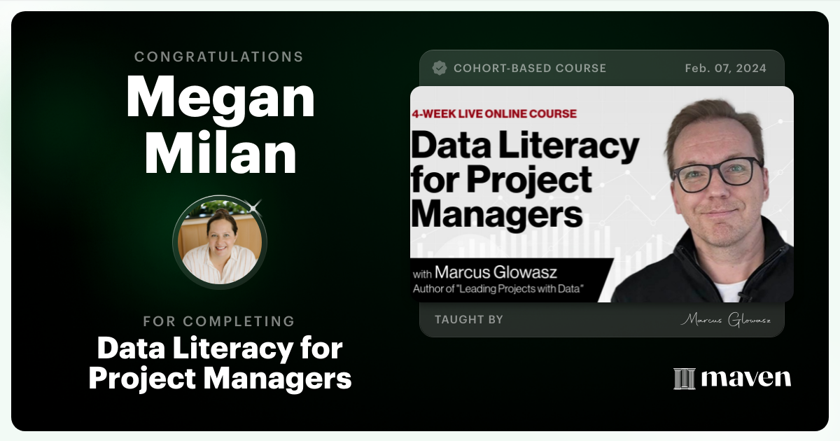 Certificate of Completion for Data Literacy for Project Managers