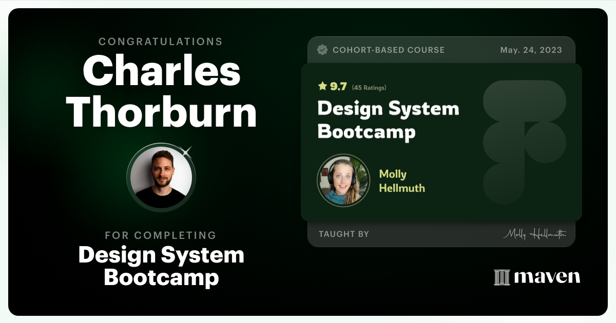Certificate of Completion for Design System Bootcamp