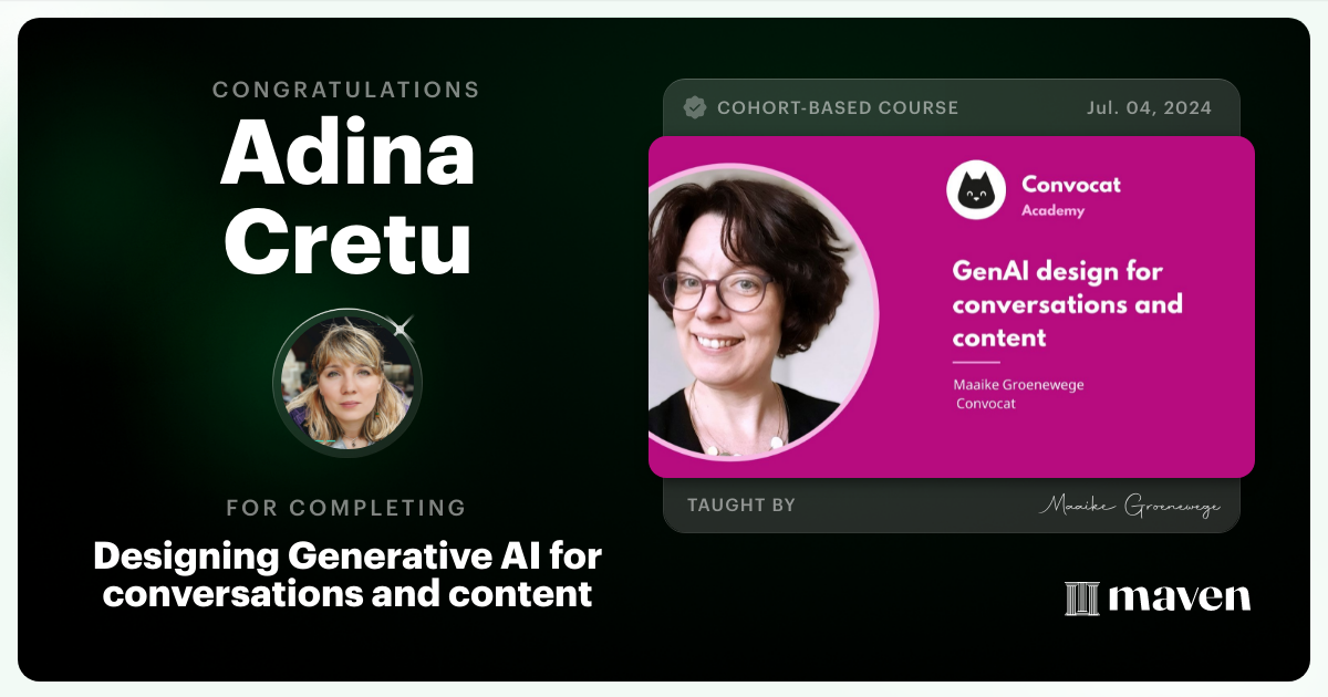 Certificate of Completion for Designing Generative AI for conversations and content