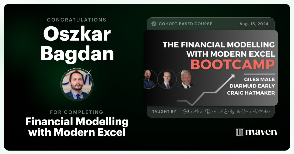 Certificate of Completion for Financial Modelling with Modern Excel