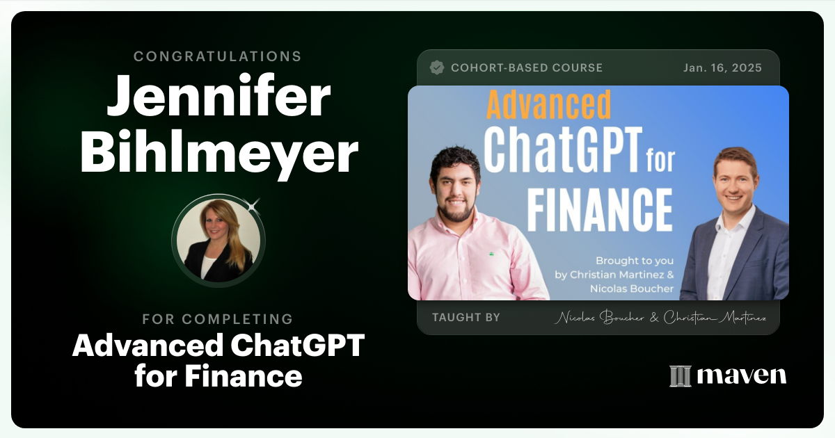 Certificate of Completion for AI for Finance - Advanced