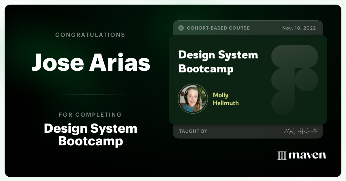 Certificate of Completion for Design System Bootcamp