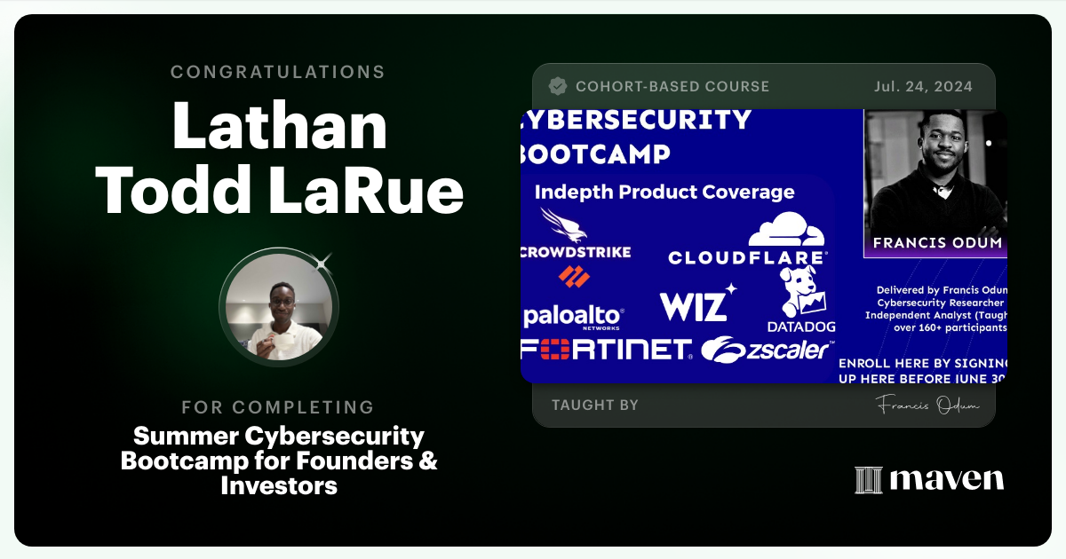 Certificate of Completion for AI Cybersecurity Bootcamp for Cyber Leaders 2026