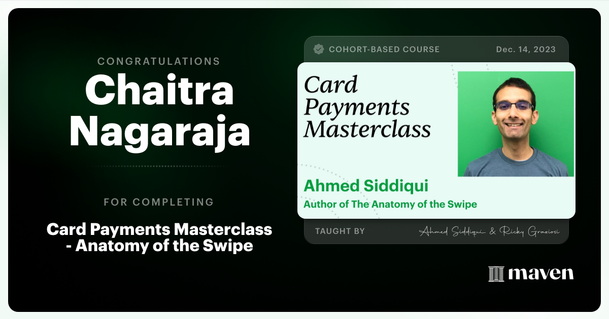 Certificate of Completion for Card Payments Masterclass - Anatomy of the Swipe