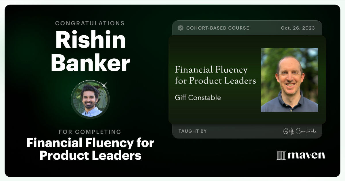 Certificate of Completion for Financial Fluency for Product Leaders