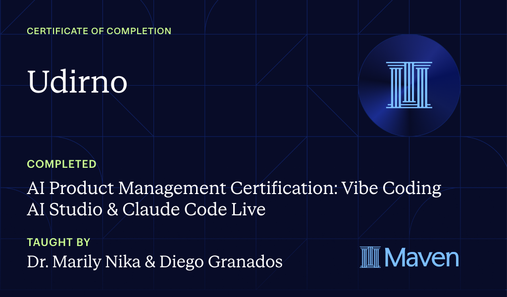 Certificate for AI Product Management Certification: Vibe Coding AI Studio & Claude Code Live