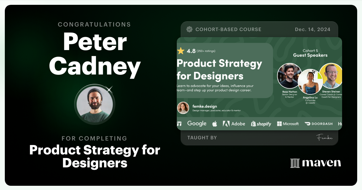 Certificate of Completion for Product Strategy for Designers