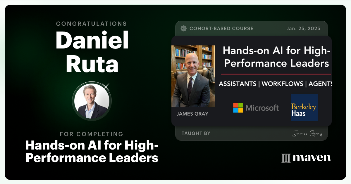 Certificate of Completion for Hands-on Agentic AI for Leaders