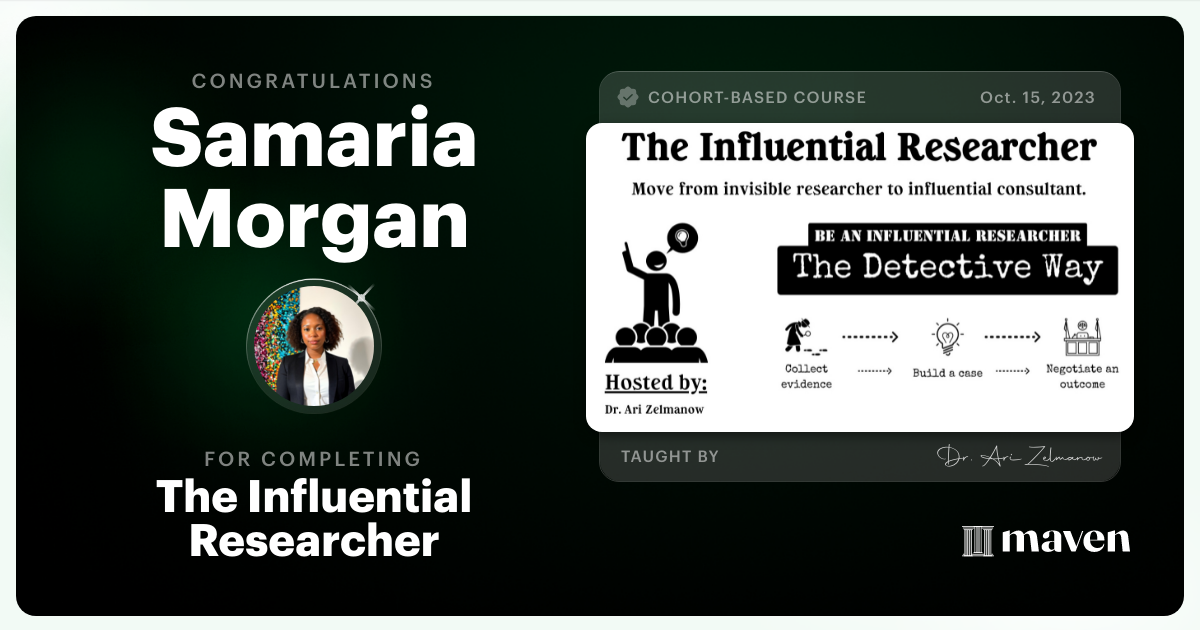 Certificate of Completion for Influential Research: How to Influence Product Decisions with Research