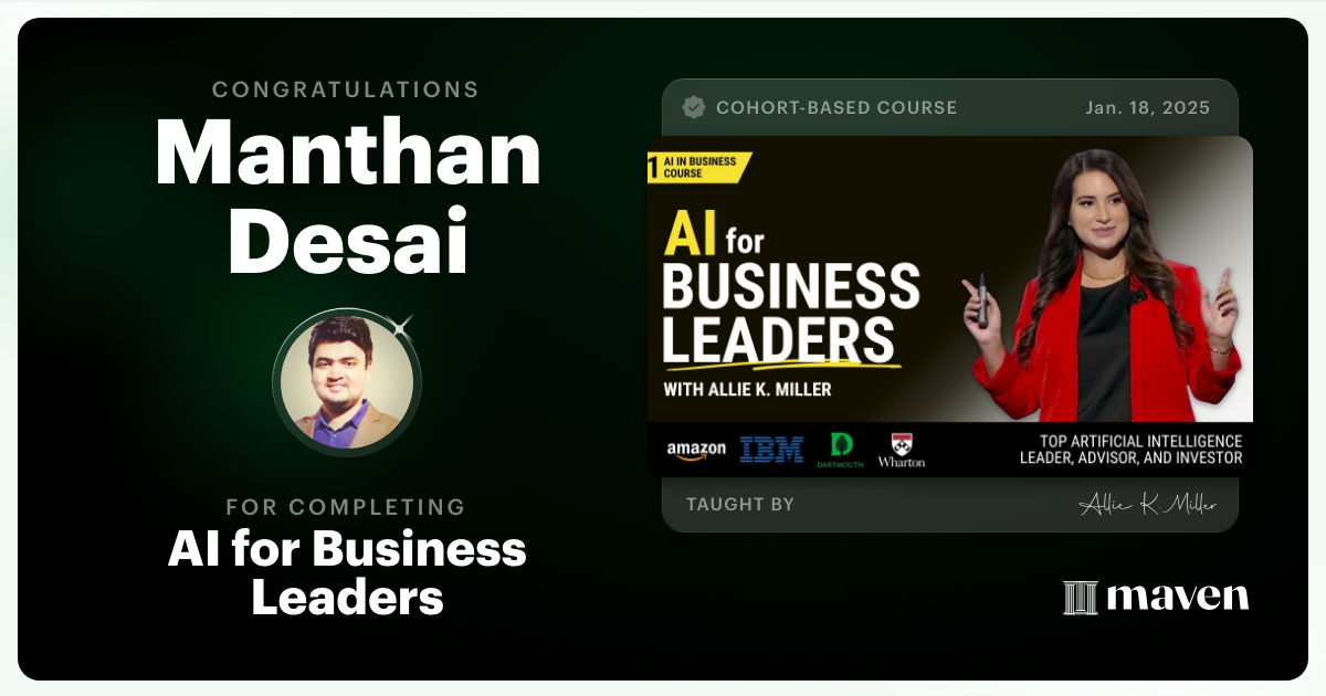 Certificate of Completion for AI for Business Leaders