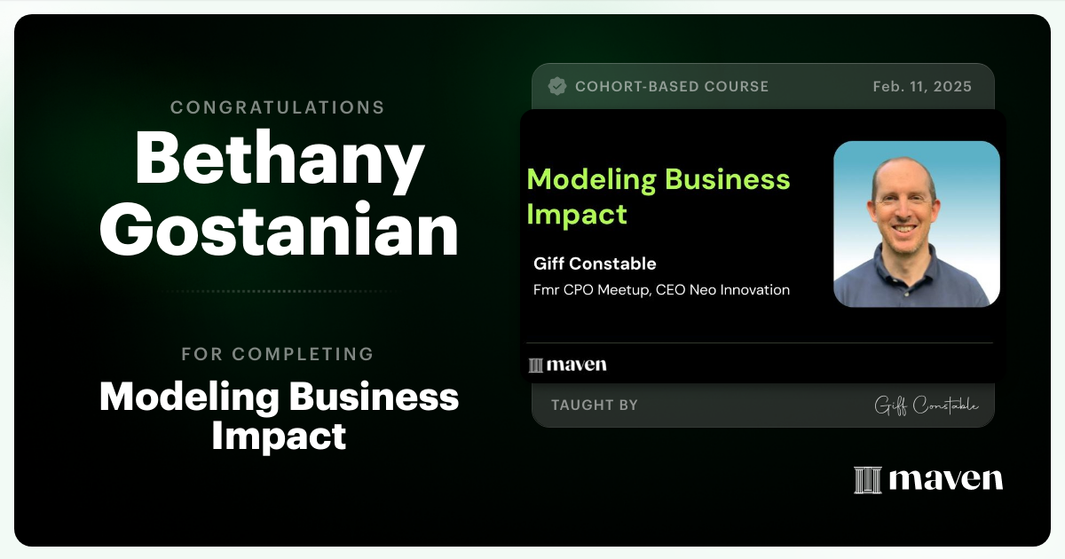 Certificate of Completion for Modeling Business Impact