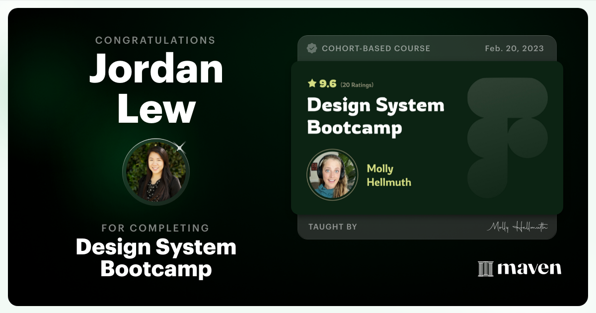 Certificate of Completion for Design System Bootcamp