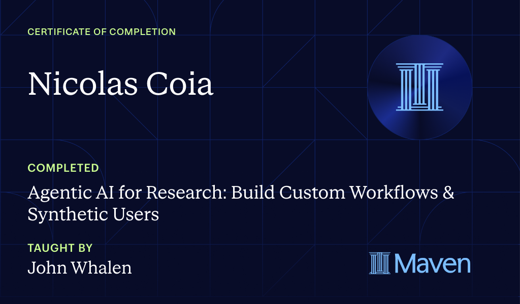 Certificate for Agentic AI for Research: Build Custom Workflows & Synthetic Users