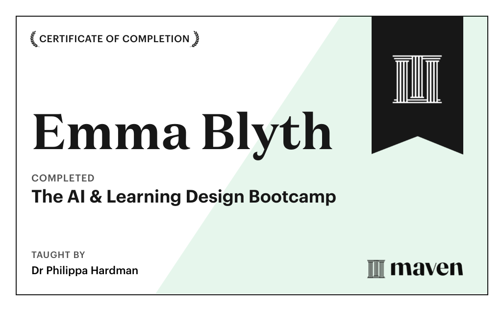 Certificate for The AI Bootcamp for L&D