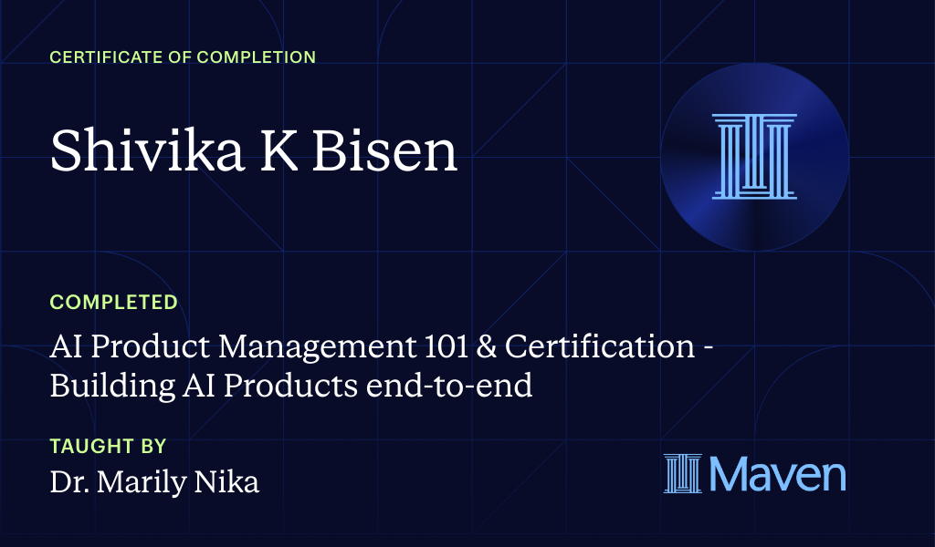 Certificate for AI Product Management 101 & Certification - Building AI Products end-to-end