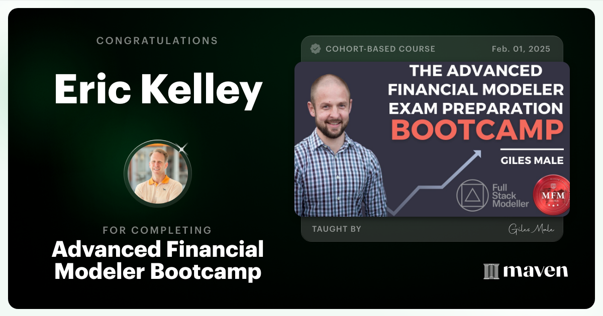 Certificate of Completion for Advanced Financial Modeler Bootcamp