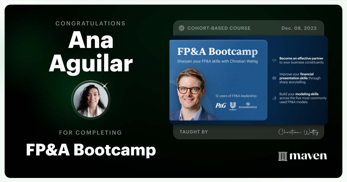Certificate of Completion for FP&A Bootcamp