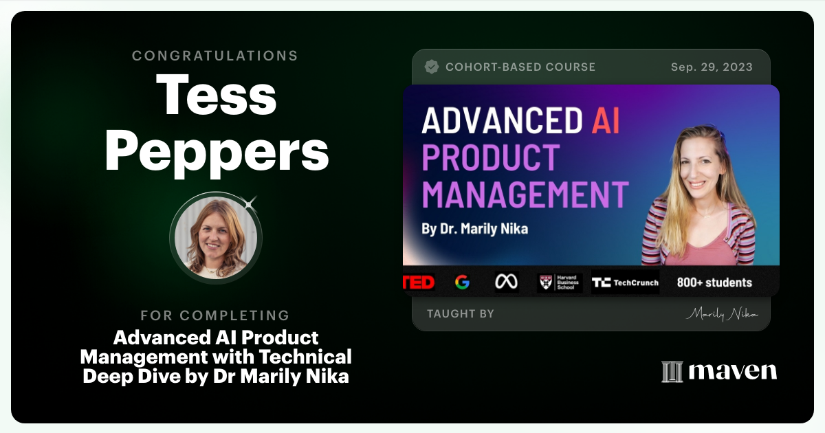 Certificate of Completion for Advanced AI Product Leadership Certification