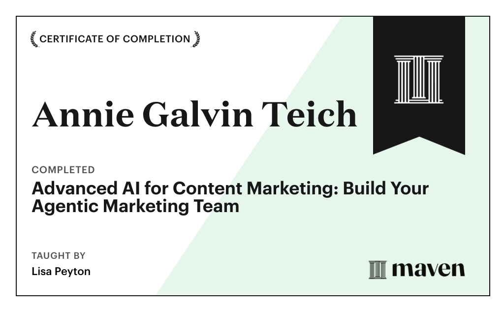 Certificate for Advanced AI for Content Marketing: Build Your Agentic Marketing Team