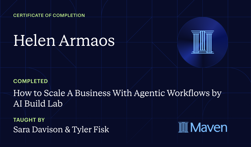 Certificate for Build The AI Agent Workforce That Scales Companies: Own & Run Your Own Agent Org
