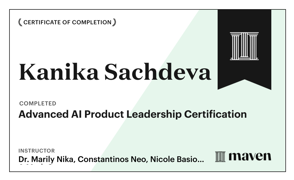 Certificate for Advanced AI Product Leadership Certification