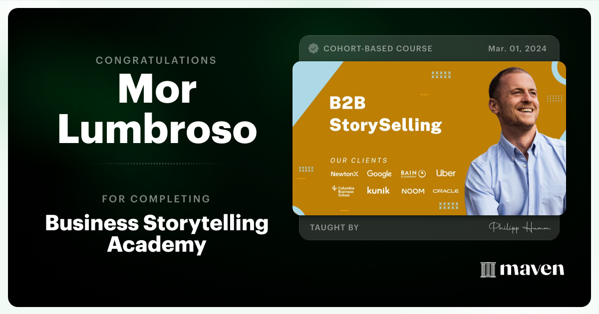 Certificate of Completion for Business Storytelling Academy